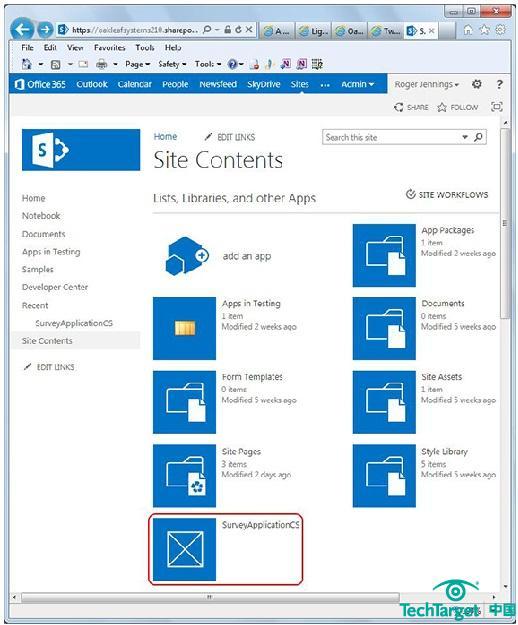 图7.用户必须登录SharePoint Online认证才能使用部署在SharePoint上的LightSwitch HTML客户端应用程序，这是通过网站内容页面上的板块实现的。