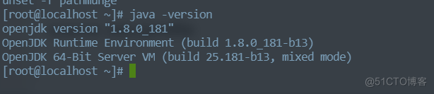 [root@localhost java -version 
openjdk version "1.8.e 181" 
openJOK Runtime Envirorunent (build 1.8.e_181-b13) 
openJOK 64-Bit server w (build 25.181-b13, mixed mode) 
[root@localhost I 