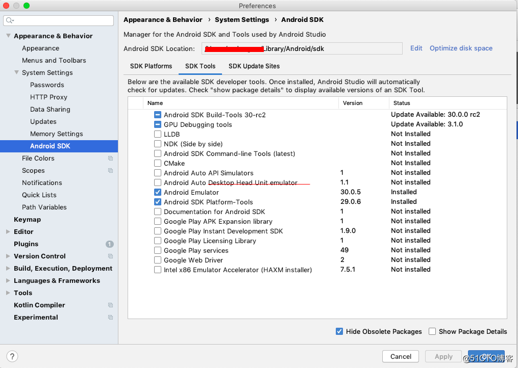 Commande Configuration MAC androidSDK et simulateur de démarrage (Emulator)