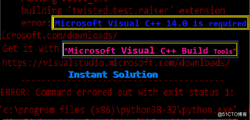 安装Scrapy时错误'Microsoft Visual C++ 14.0 is required'
