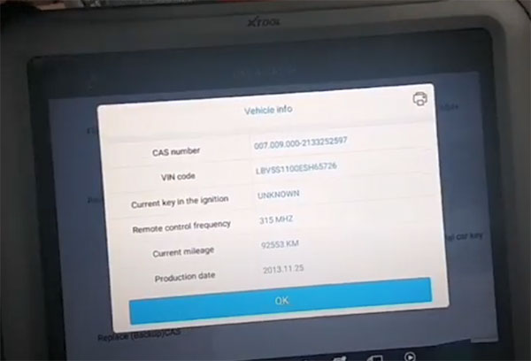 XTOOL X100 PAD3通过OBD给2014 BMW CAS4 Key编程