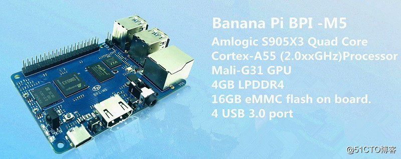 Banana Pi BPI-M5 single-board computer, designed with Amlogic S905X3 quad-core A55 64-bit processor