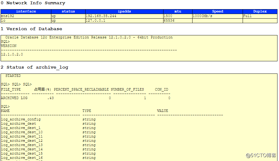 script de inspección automática de Oracle para generar un informe html