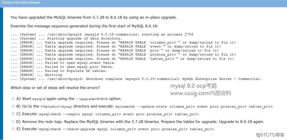 MySQL 8 OCP(1Z0-908)认证考试题库原题（第11题）