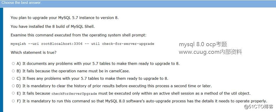 MySQL 8 OCP(1Z0-908)认证考试题库原题（第12题）