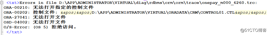 oracle database ORA-00210: unable to open the specified control file