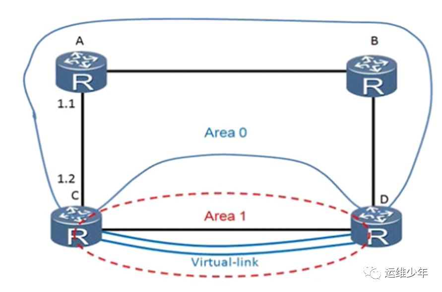 OSPF虚链路、DV算法和区域验证的应用