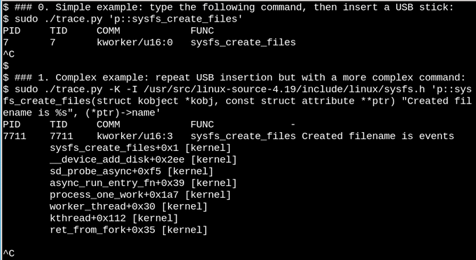 用 eBPF 观察插入 USB 记忆棒时 /sys 中会发生什么，简单的和复杂的例子。