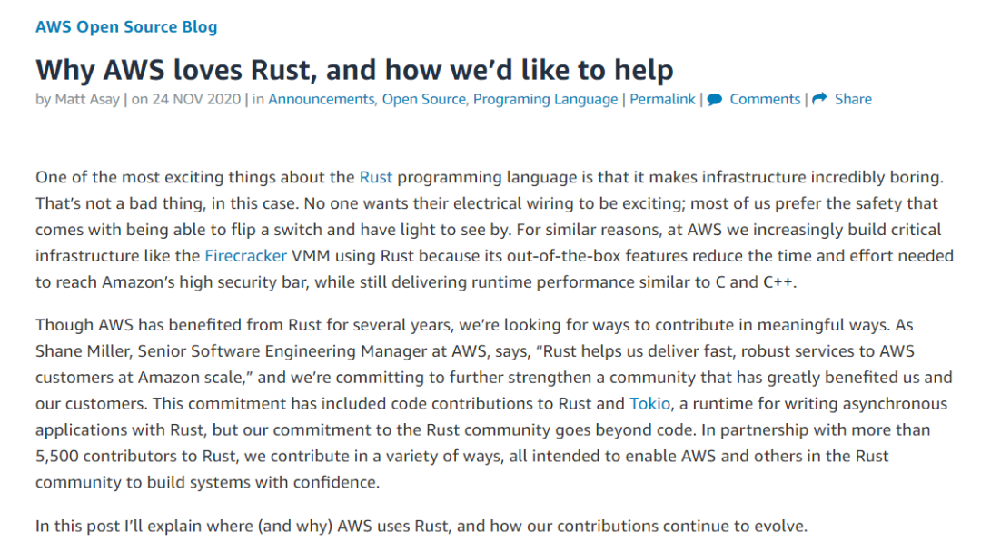 AWS偏爱Rust，已将Rust编译器团队负责人收入囊中