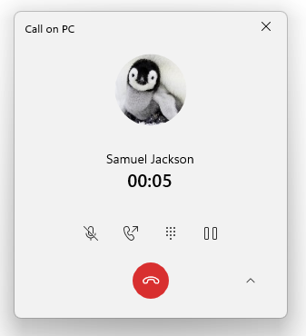 New in-progress call window with updated visuals in the Your Phone app.
