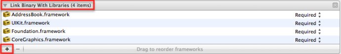 Xcode4中添加Frameworks 简单实现