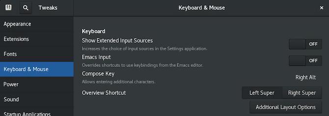 A screenshot shows the keyboard and mouse options visible. The "Compose Key" option is set to Right Alt.