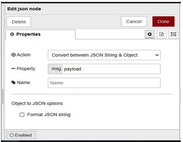 Figure 11: JSON node property configurations