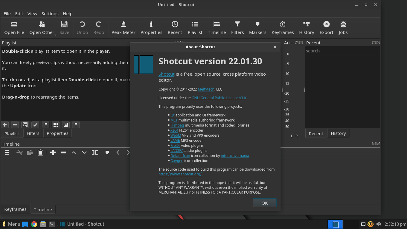 linux lite 6.2 shotcut video editor
