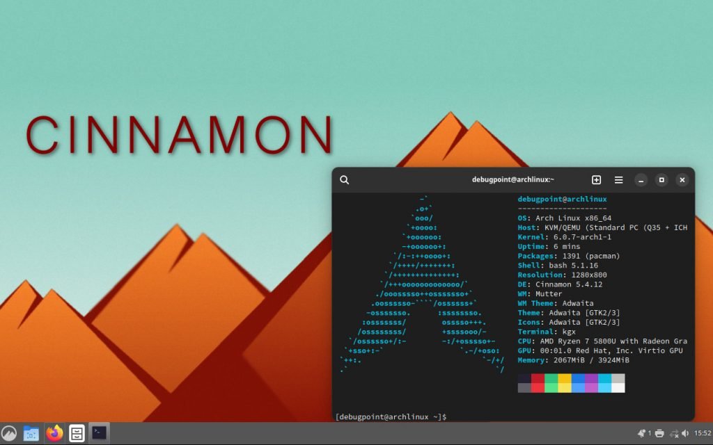 在 Arch Linux 中运行的 Cinnamon 桌面