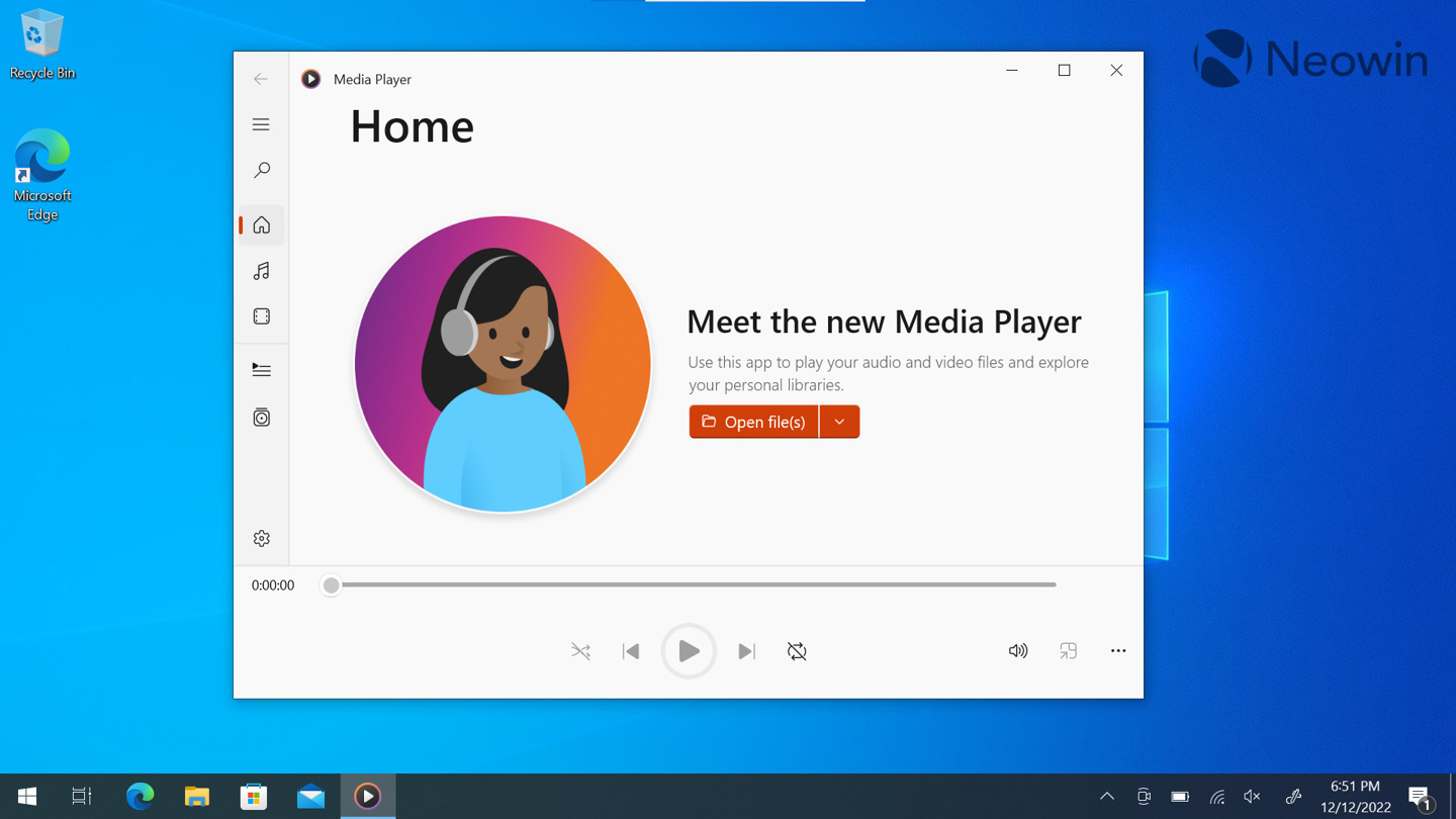 The new Windows Media Player in Windows 10