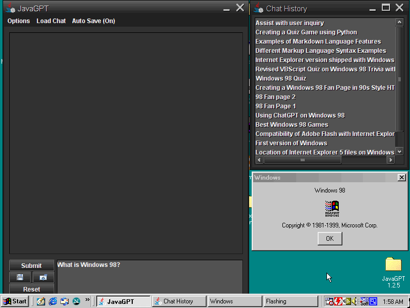 古董 Windows 98 也能玩转 ChatGPT，开发者打造 JavaGPT