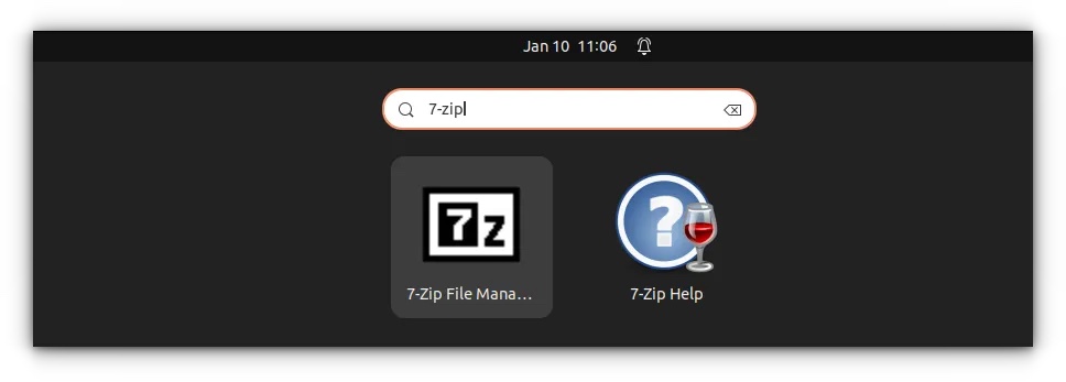 Open 7Zip from Ubuntu Activities Overview