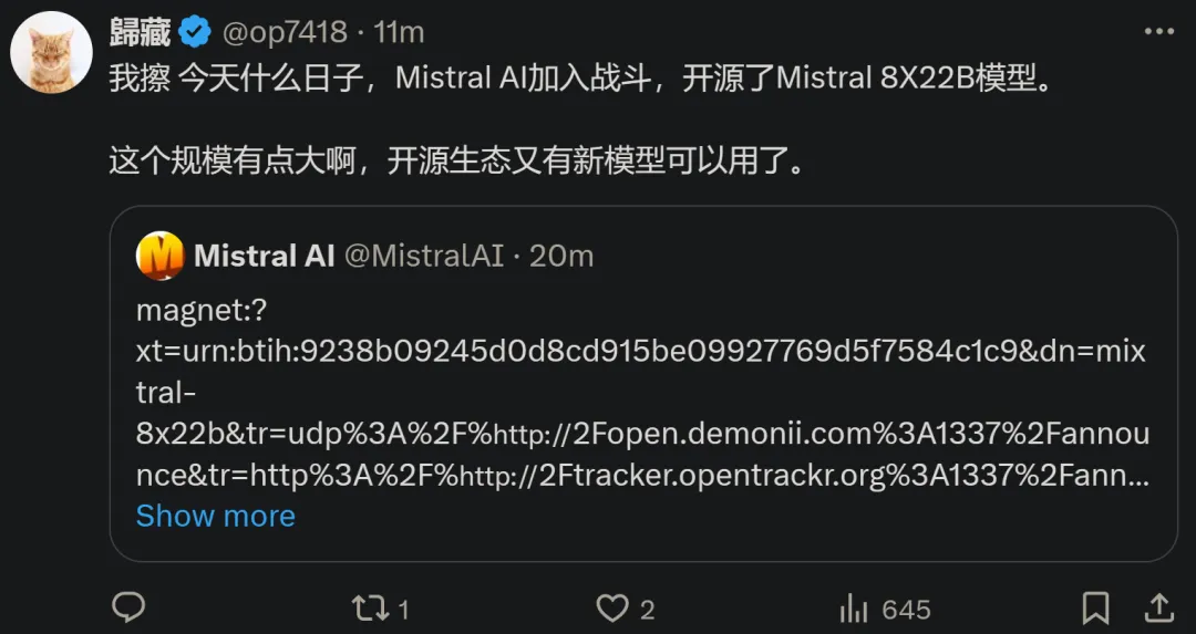 Mistral开源8X22B大模型，OpenAI更新GPT-4 Turbo视觉，都在欺负谷歌-AI.x社区